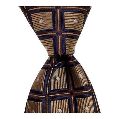 ERMENEGILDO ZEGNA Men's 100% Silk Necktie ITALY Luxury Geometric Brown/Blue GUC