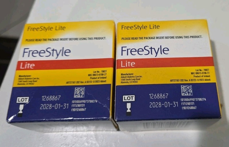 Freestyle Lite Test Strips ( 2 Boxes 100 each) 200 Count Both Exp. 2028-01-31