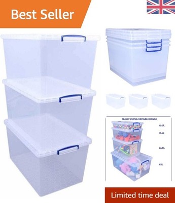 84 Liter transparente Aufbewahrungsboxen mit Clipverschluss Deckel - platzsparend 3er Pack