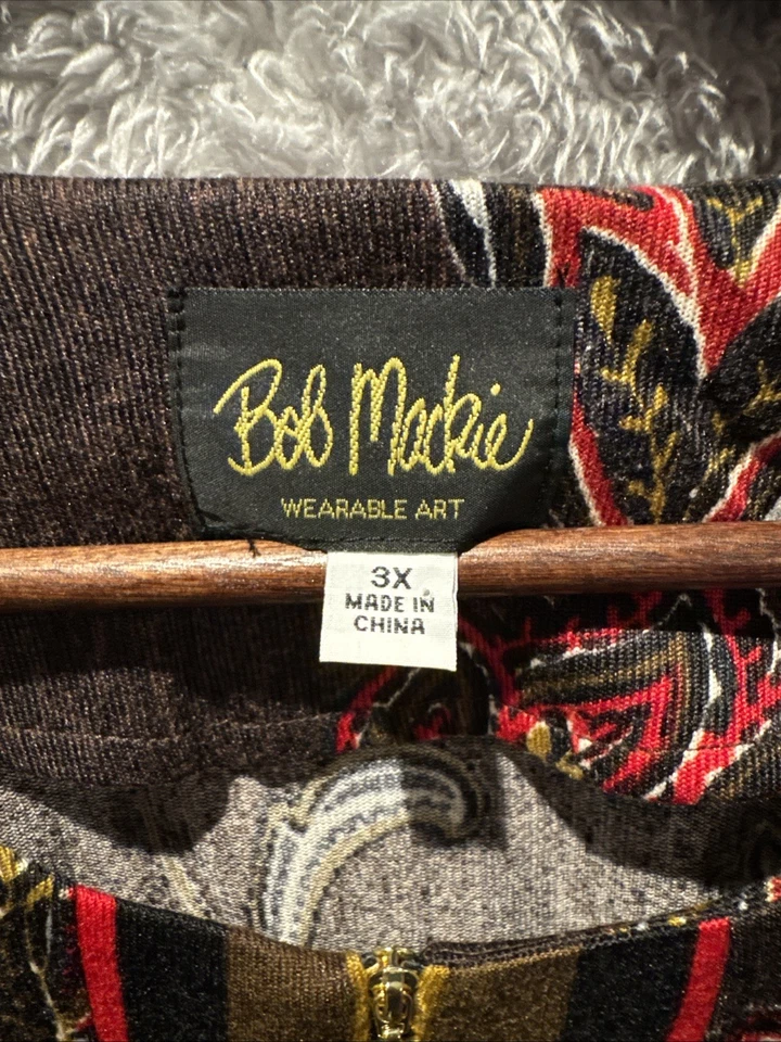Bob Mackie носимый искусства молнии вниз верхний женщин 3 X коричневый черный красный цветочный пейсли - Изображение 2 из 4