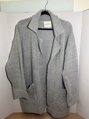Thread & Supply Cardigan Sweater Womens L Gray Open Front Boxy Pocket Soft Comfy