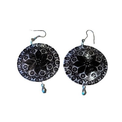 Capace Capiz Shell Vintage Earrings Pierce Drop Dangle Mandala White Black
