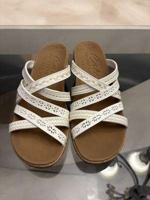 Skechers Luxe Foam Cali Beverlee White Cork Heel Pre-owned Wedge Sandals Size 6