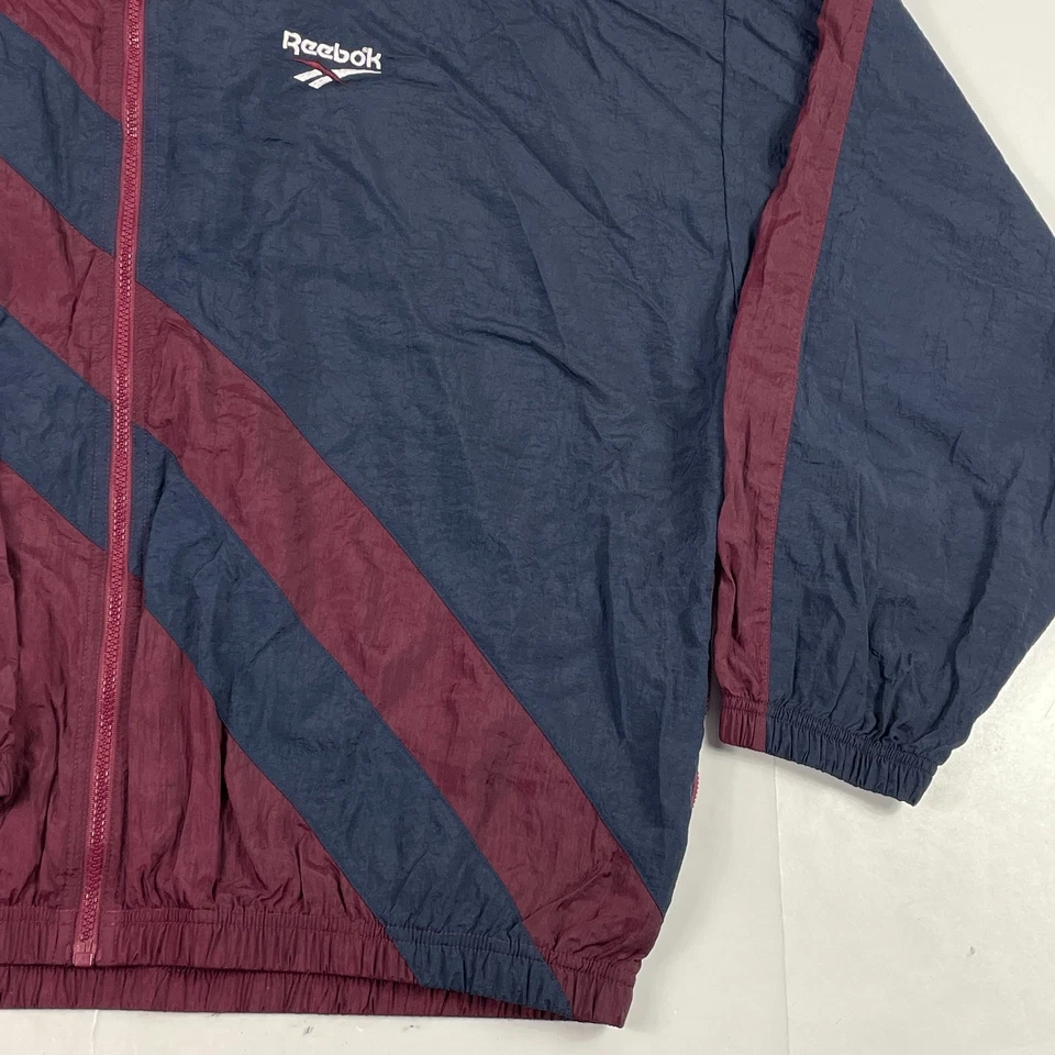 VINTAGE Reebok Jacket Mens Extra Large Blue Maroon Windbreaker Track Retro 90s - Image 4 of 4