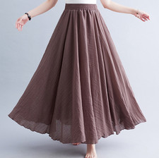 High Quality Cotton Maxi Skirt Casual Elastic High Waist Pleated A-Line Skirts