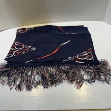 Vintage Navy Red White Rectangular Scarf With Fringe 12” By 30”