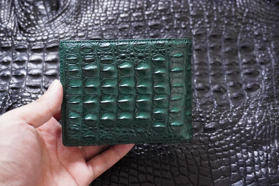 Real Double-sided Green Leather Bifold Wallet Men's Wallet Handmade Card Holder - Image 2 of 4