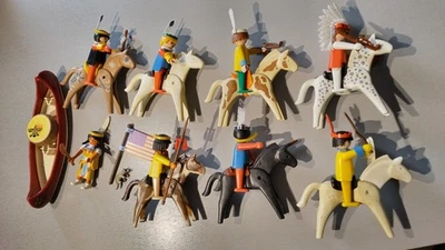 BH LOT PLAYMOBIL WESTERN 8 INDIEN COWBOY FORT USA CHEVAUX TAMTAM CANOE - Photo 1/4