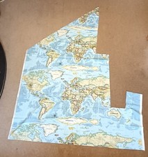 WORLD MAP 2 Globe Atlas Furnishing Fabric Cotton Material 140cm wide SKY BLUE