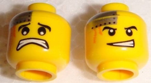LEGO - Minifig, Head Dual Sided Power Miner Silver Plate and