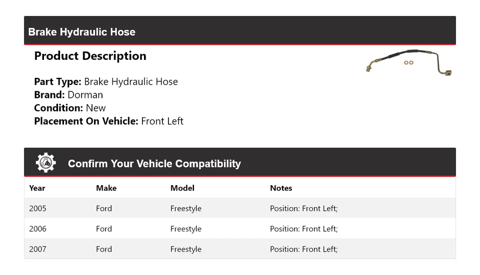Manguera hidráulica de freno delantera izquierda Ford Freestyle Dorman 2005-2007 2006 Foto 2 de 3