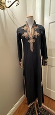 Traditional Moroccan Black Tunic Dress with Gold Embellishment