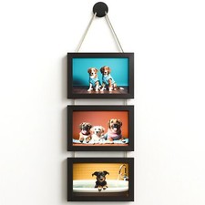 4x6 Inch Hanging Picture Frames with 3 Openings Rustic Wood Wall Photo Frame