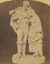HUNTER WITH WIFE AND CHILD. STATUE. STEREOVIEW.