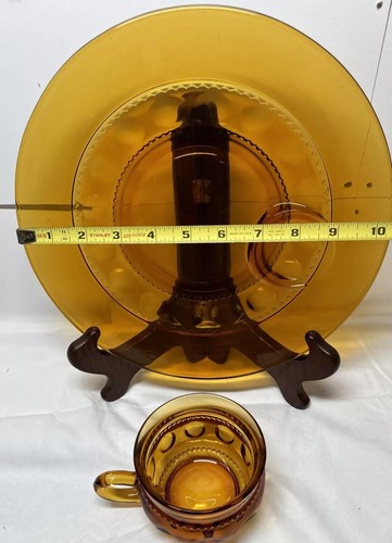 Vintage Indiana Glas Bernstein König Krone Tasse & Teller Snack Mittagessen Sets - Bild 9 von 10