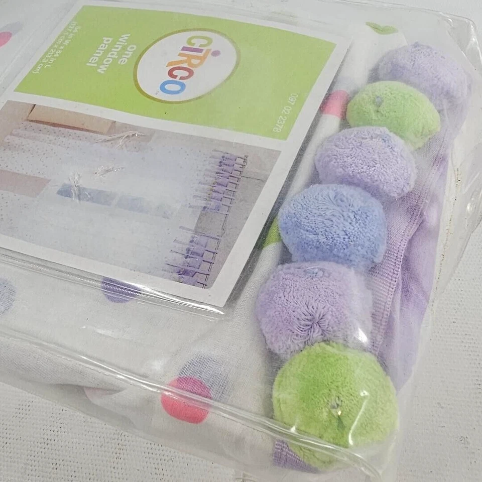 Nuevo Circo Panel Ventana Cortina 54" x 84" 100% Algodón Lunares Pompones Foto 3 de 4