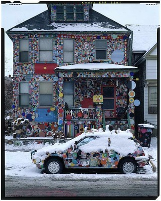 Photo:House and car, Heidelberg Street, Detroit, Michigan. Exterior 1987