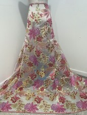 2.75 Yard PINK GOLD WHITE Metallic Brocade ORGANZA Fabric 58 Width