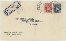 Nigeria 1941 Domestic Regis Cover to Umuduru w/GVI 1p & 3p, NGURU cds