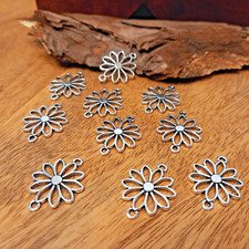 10 Verbinder Blume / Blumen silberfarben Schm...