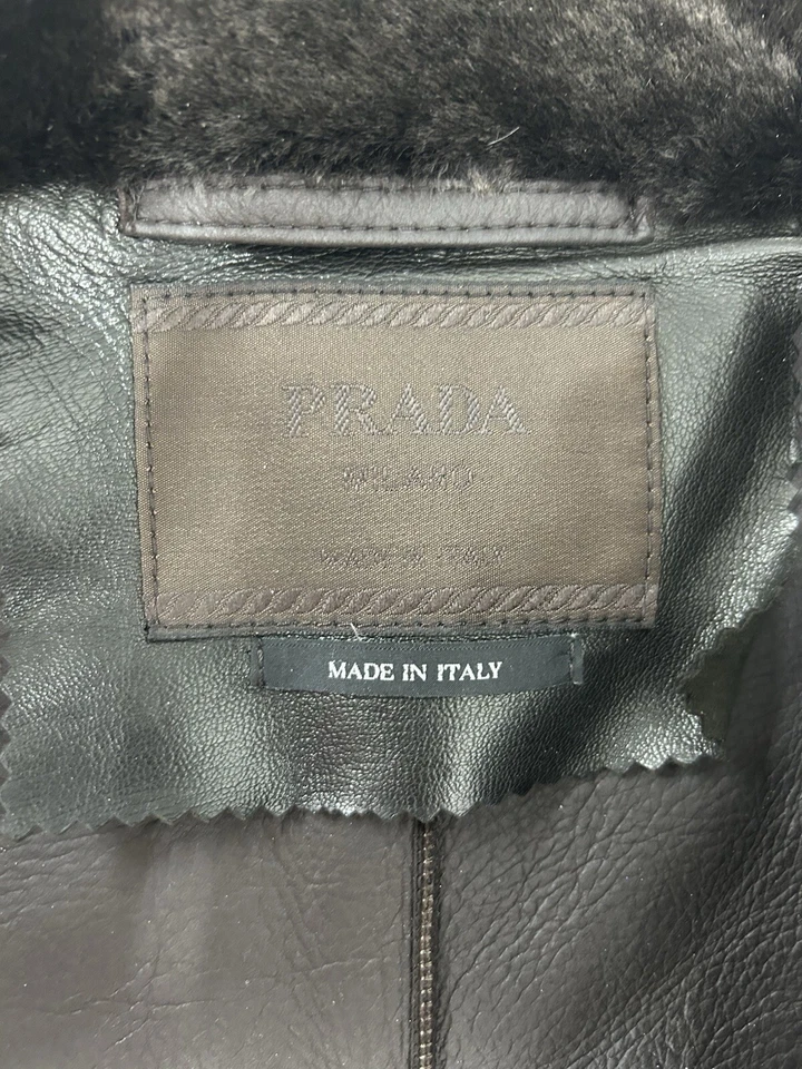 Prada Мужская стриженный мех кожаное пальто куртка темно-коричневый - размер 52 - сделано в Италии - Изображение 3 из 4