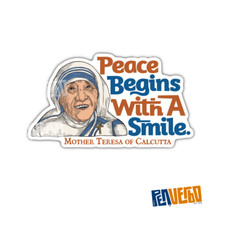 Mother Teresa Quote Sticker | Peace Begins With Smile | Catholic Gifts | SQ428
