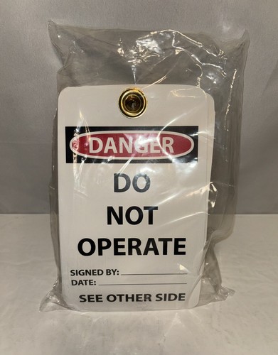 Package Of 25 Vinyl Lockout Tags “Do Not Operate Until Tag Is Removed” ~7.5x5” - Picture 2 of 5