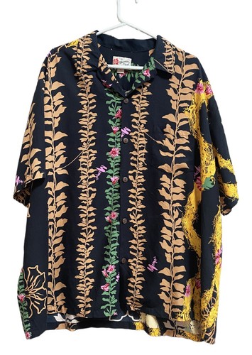 Vintage Hawaiano Originale Hilo Hattie Mamo Nero Tropicale Fondo Floreale Multicolore - Foto 2 di 12