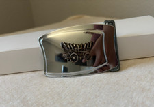Vintage Covered Wagon Belt Buckle - Western Cowboy Chrome Pioneer Design