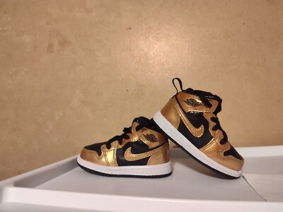 Jordan Mid Metallic Gold Unisex Baby Shoes Size 5c Boy Girl Black Gold  Glitter
