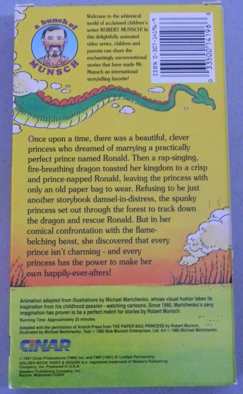 THE PAPER BAG PRINCESS BY ROBERT MUNSCH ANIMATED STORY VHS VCR TAPE