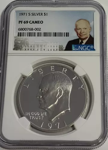 1971 S Silver Eisenhower Dollar $1 NGC PF 69 Cameo