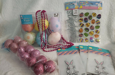 Easter Party Lot Eggs Beads Treat Bags Stickers Happy Easter Blessings Signage