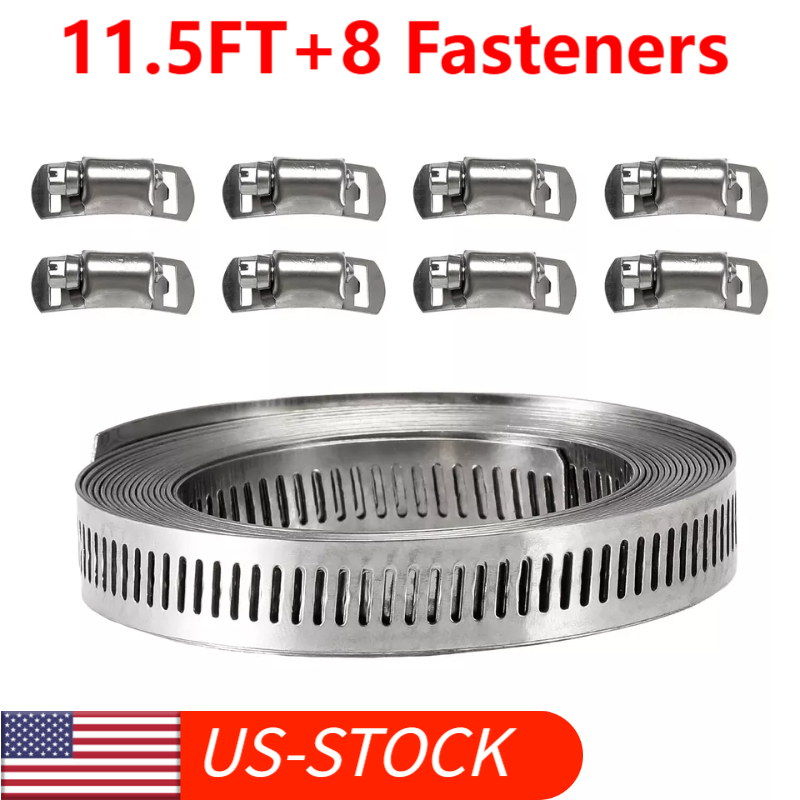 11.5FT Adjustable Stainless Steel Hose Clamp with Worm Gear and 8 Fasteners