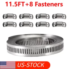 11.5FT Adjustable Large Hose Clamps Worm Gear Stainless Steel Clamp +8 Fasteners