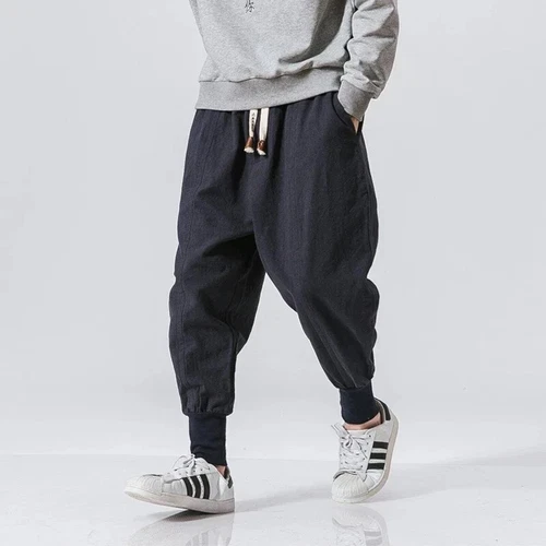 Lässige Herren Japanische Jogginghose Baumwolle Leinen Stretch Gummizug Hose Jogger - Bild 27 von 27