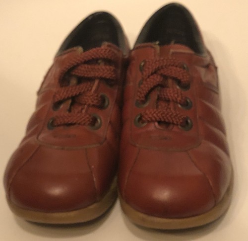 Charm Step Sz 5.5 Orange Brown Faux Leather Crepe Soles Lace Up Wedge Shoes 70’s - Picture 7 of 8