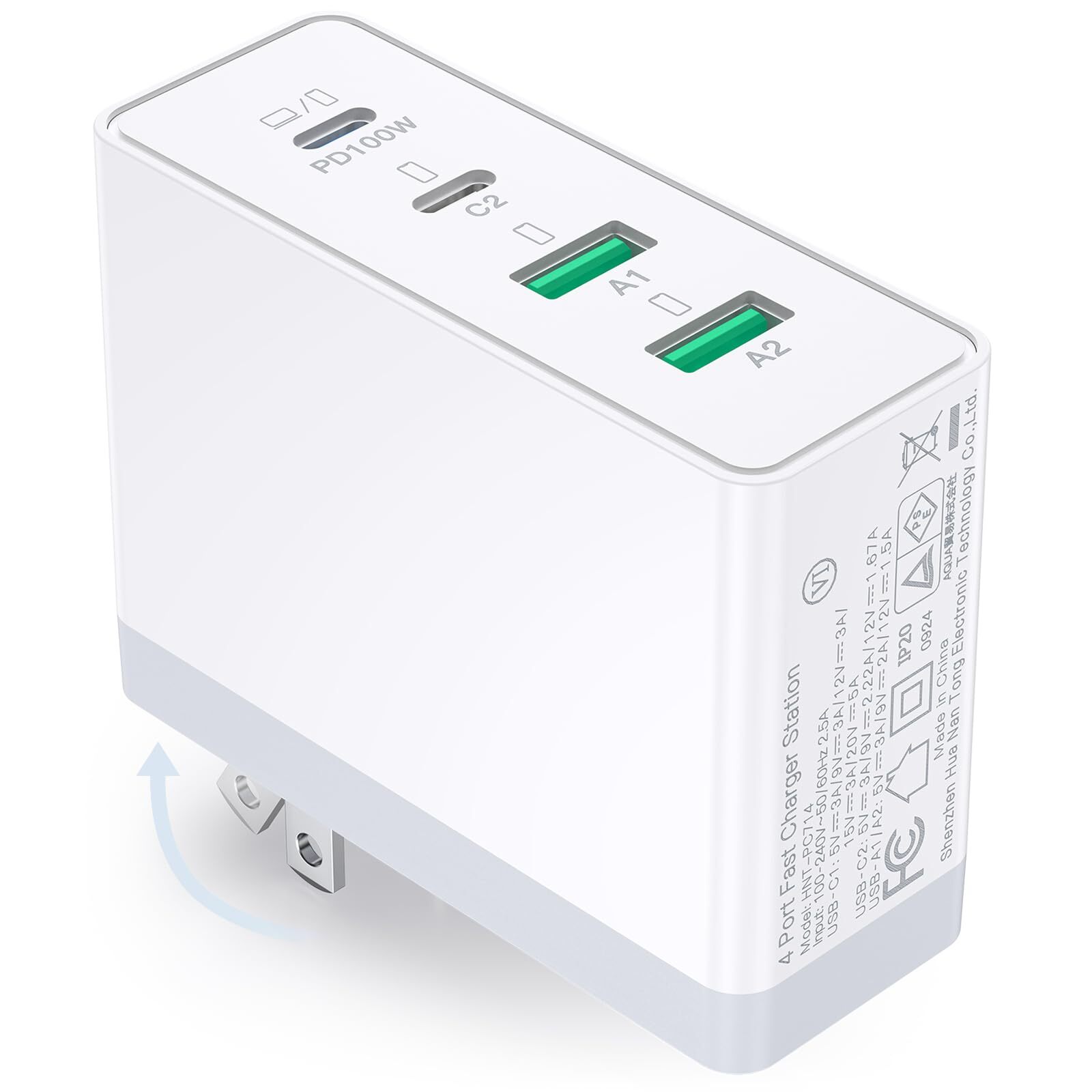 100W USB C Charger Block, 4-Port USB Fast Charger Station Multiport USB C Cha...