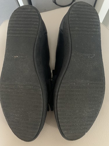 CLARKS BLACK LEATHER/SUEDE FRINGE CHUNKY LOAFER STYLE SHOES SIZE 5D WORKWEAR - Picture 9 of 10