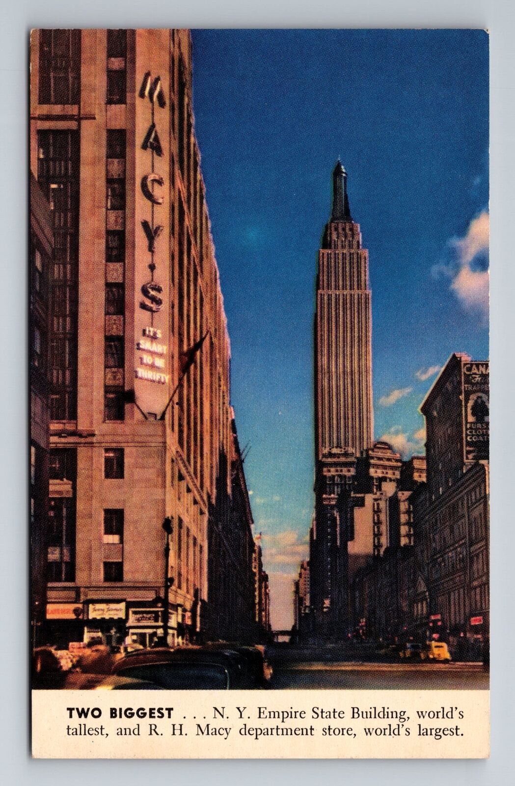 New York City NY, Empire State Building, Macy Store, Vintage Postcard