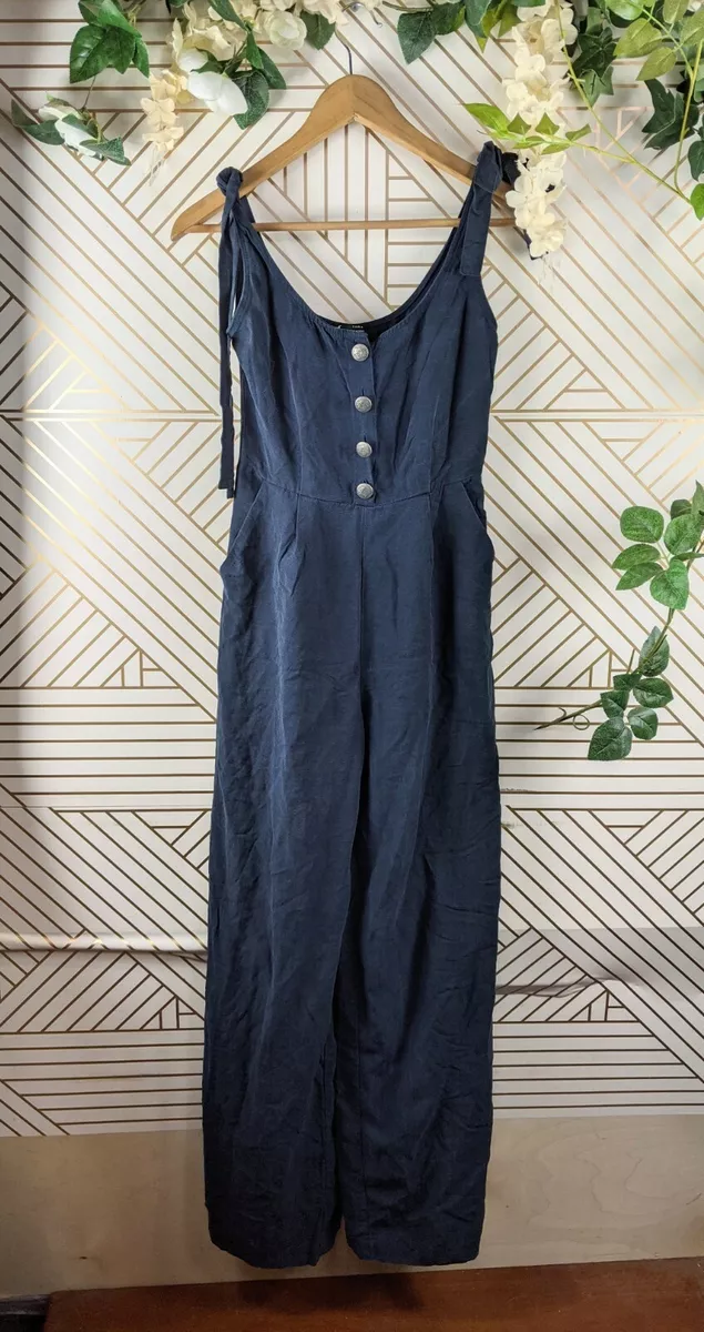 Zara Trafaluc women's romper striped blue white size S V-neck casual  jumpsuit | eBay