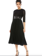 MAC DUGGAL 30750 SHIMMERING 3/4 SLEEVE A-LINE MIDI BLACK DRESS sz 4