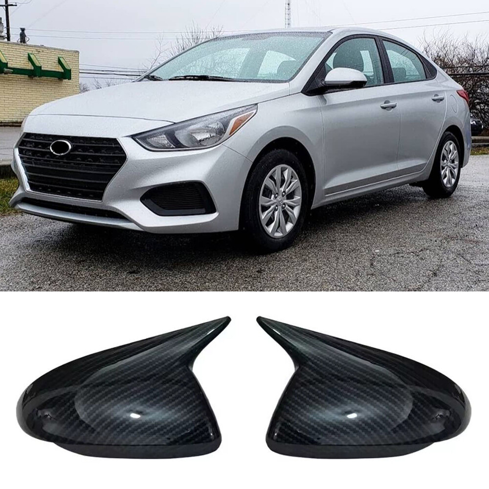 ABS Carbon Fiber Look Rearview Mirror Cover Caps For 2018-2022 Hyundai Accent