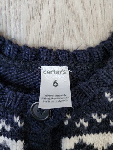 Size 6 - Kids Unisex CARTER'S Fair Isle Knit Cardigan Button Down Sweater - Picture 3 of 5
