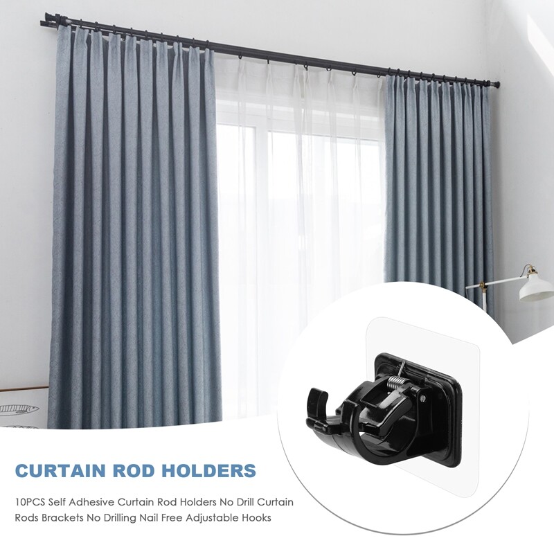 10PCS Self Adhesive Curtain Rod Holders No Drill Curtain Rods Brackets