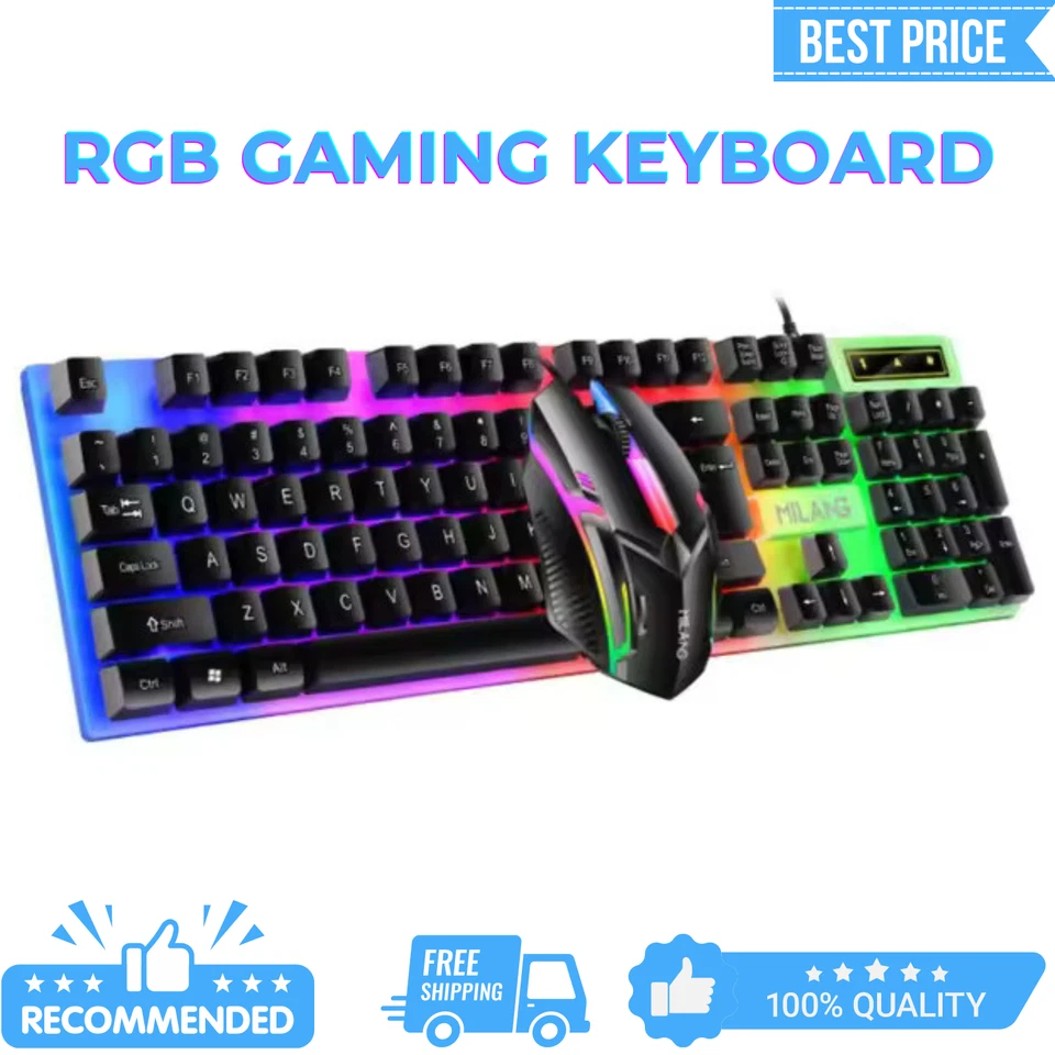Rainbow RGB Backlit Wired Keyboard and Mouse Combo Comfortable and Waterproof - Image 2 of 4