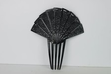 Vintage Carved Celluloid Black Spanish Mantilla Hair Comb s1
