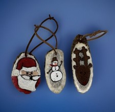 3 Pc Natural Shed Deer/Elk Antler Christmas Ornaments Hand Painted