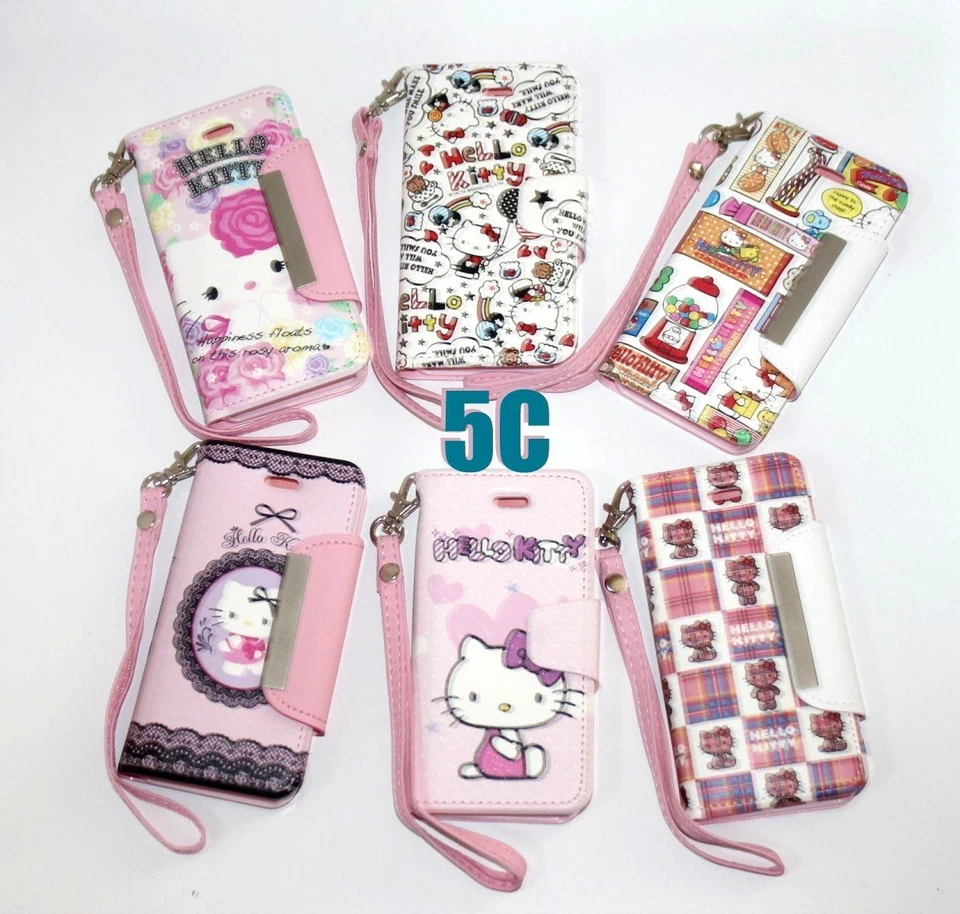 For iPhone 5C - PINK SANRIO HELLO KITTY LEATHER WALLET FLIP POUCH CASE COVER - Image 2 of 3
