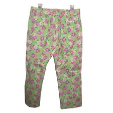 Vintage Lilly Pulitzer 12 Rhinodendrum daisy rhino green pink capris cropped